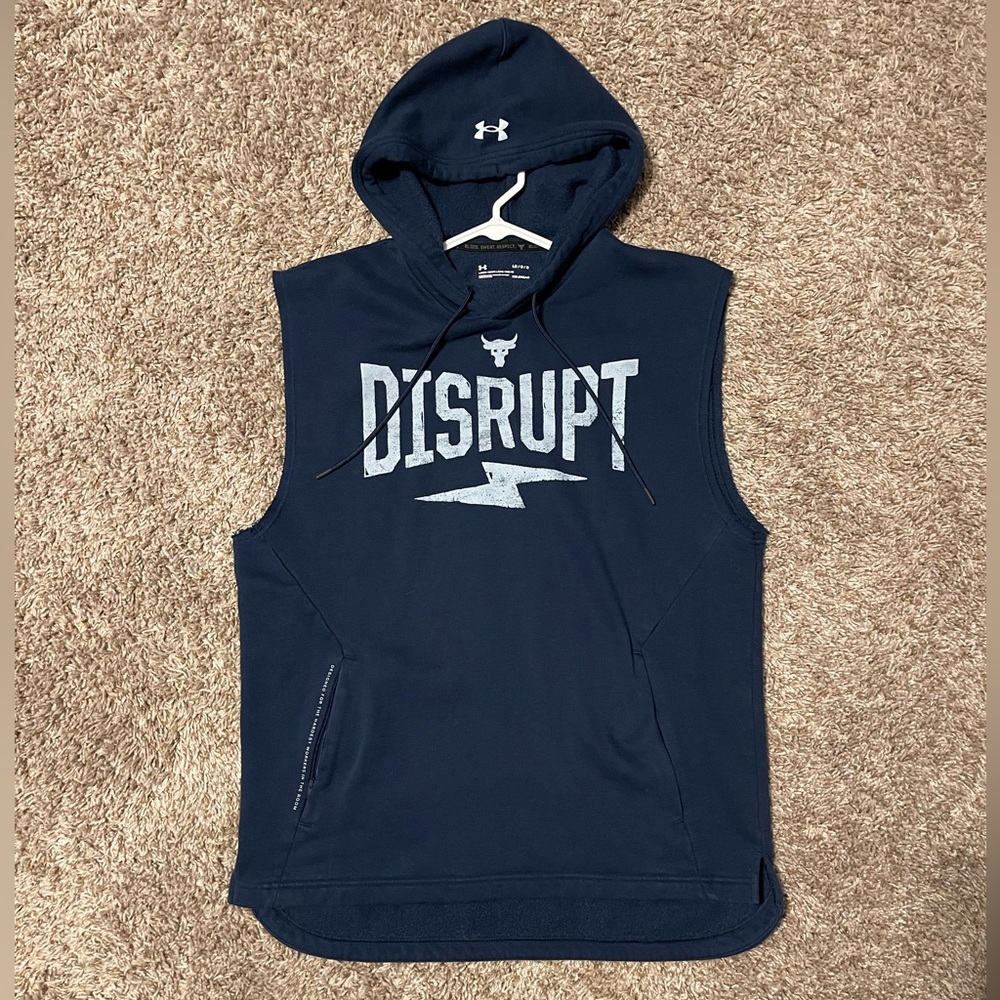 Under Armour sweatshirt, hoodie, sleeveless disrupt logo, blue, white size large
